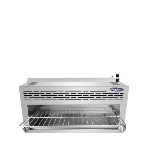 Atosa ATCM-36 CookRite 36"W Salamander Liquid Propane Cheesemelter, Dual Valve Independent Manual Controls, (2) Ceramic Infrared Burners, 43,000 Total BTUs