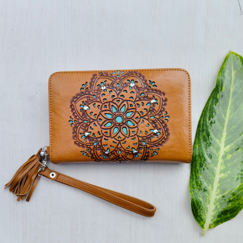 Boho Zip Round Wallet - Vintage Tan | Boho Wallet Shop