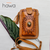 Boho Zip Round Phone Wallet Bag - Vintage Tan | Boho Leather Bag Shop