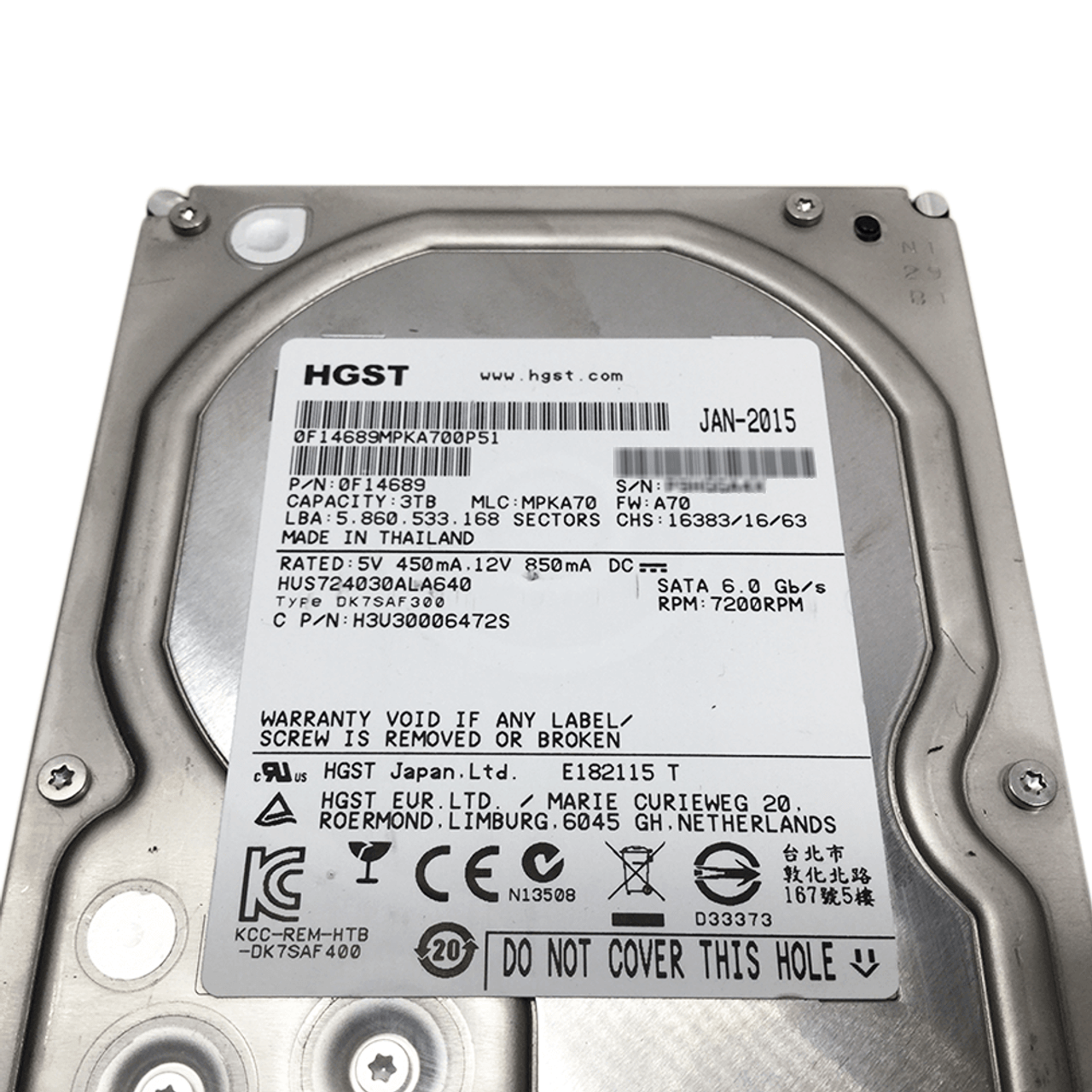 内蔵型ハードディスクドライブ Hitachi/HGST HUS724030ALA640 3.5 HDD 3TB Hitachi 3TB 3.5in SATA Hard Drive HUS724030ALA640