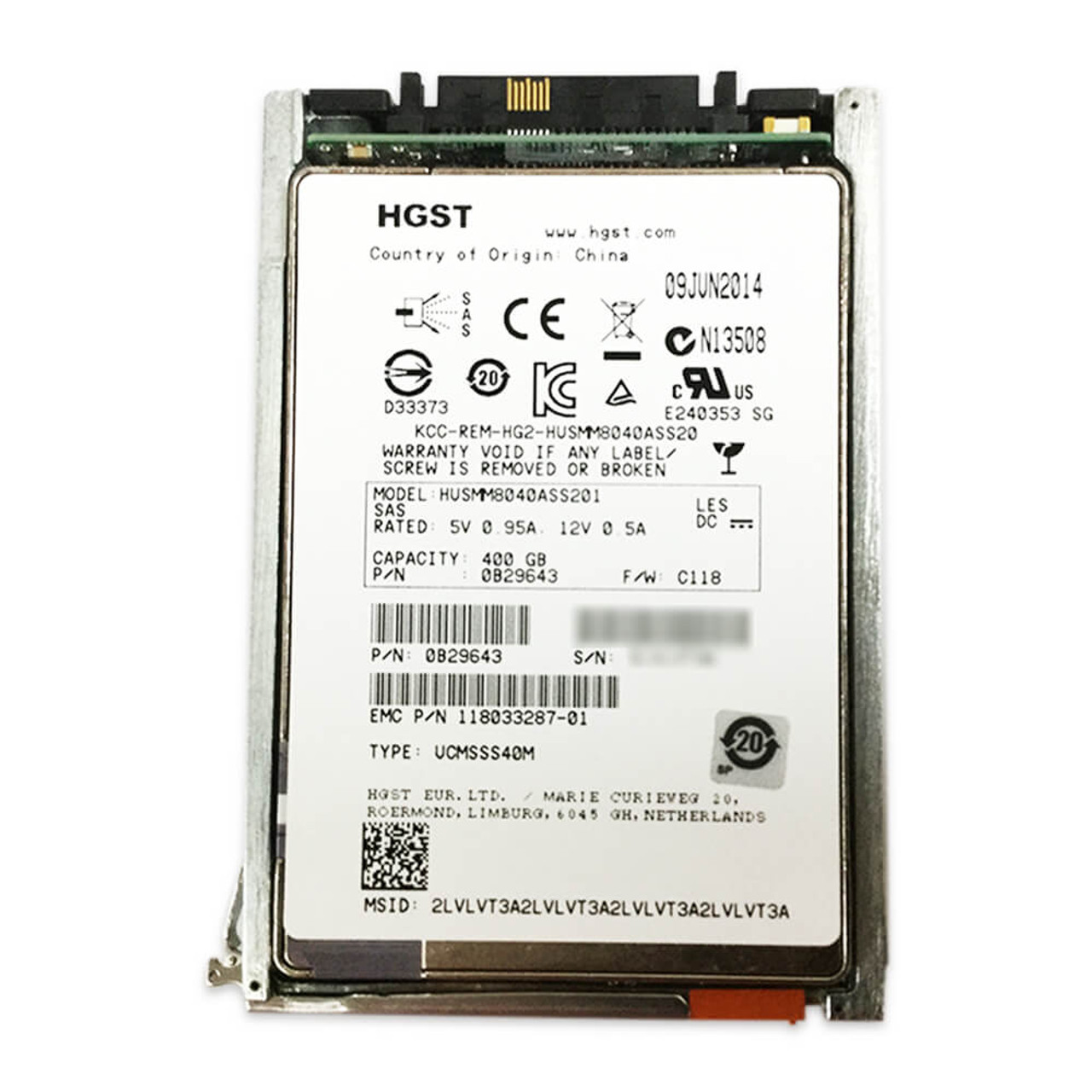 (Server Drive) EMC HGST 2.5in FLASH 400GB SSD SAS 12Gb/s HUSMM8040ASS201  118033287-01 w/ Caddy