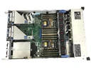 Top-down internal view of an HPE ProLiant DL380 Gen10 server showing dual CPU heatsinks, RAM slots, cooling fan modules, and PCIe riser cages on a white background.