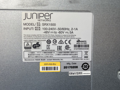 Close-up view of labels for Juniper Networks SRX1500