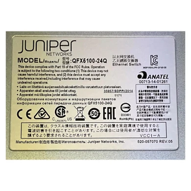 View of label for Juniper QFX5100-24Q-3AFO Switch