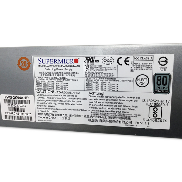 SuperMicro PWS-2K04A-1R 2000W PSU Power Supply 1U 80+ Titanium