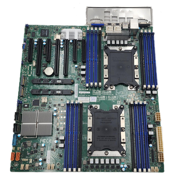 Top view of the Supermicro X11DPH-T motherboard showing dual LGA 3647 CPU sockets, 16 DDR4 DIMM slots Top view of the Supermicro X11DPH-T motherboard showing dual LGA 3647 CPU sockets, 16 DDR4 DIMM slots