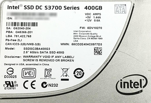 400GB SSDSC2BA400G3 SATA 6Gbps Intel Top photo