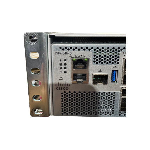 Rear view of the Cisco 8102-64H-O router showing dual hot-swappable power supplies