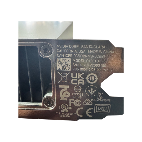 Angled Zoomed-in photo on the Bracket of the CMP 170HX GPU, focusing on specs