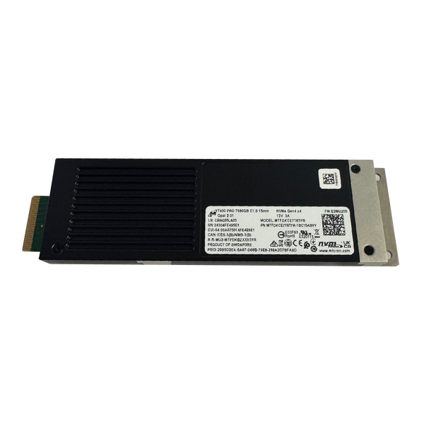 Front view of 7.68 NVMe Micron MTFDKCC7T6TFR-1BC15ABYY drive