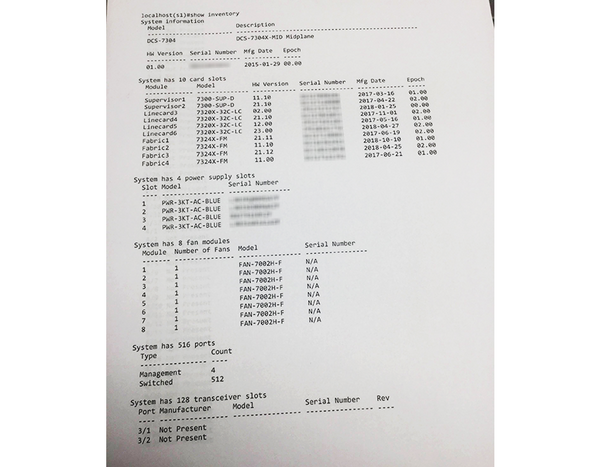 Details of DCS-7304 Arista switch