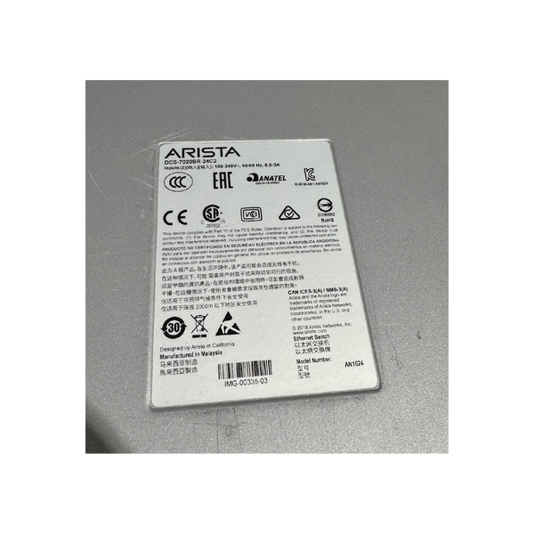 View of labels for Arista DCS-7020SR-24C2-F switch
