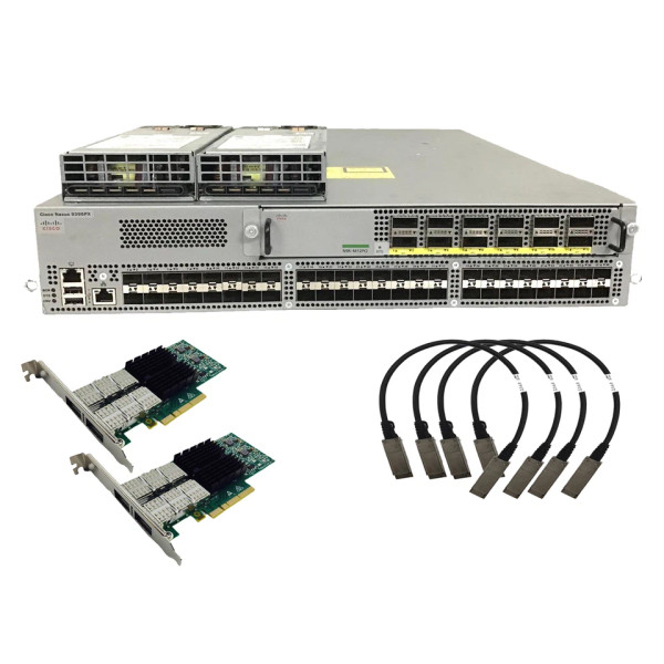 Front view of Cisco N9K-C9396PX with NIC, DAC, and PSU