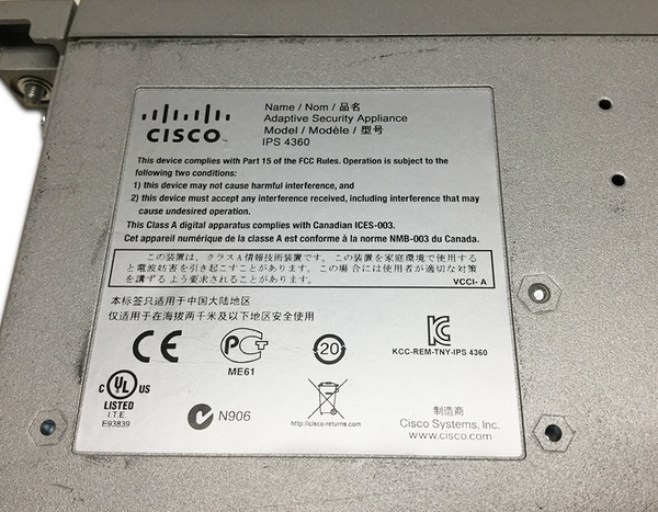 View of label for Cisco IPS 4360