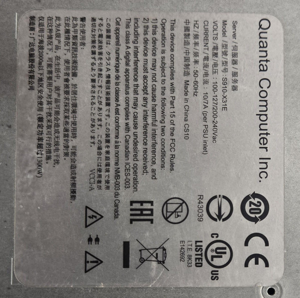 Quanta S910-X31E 3U 12 Node 48 SFF 2.5 Bays 2x PSU w/ Rails CTO