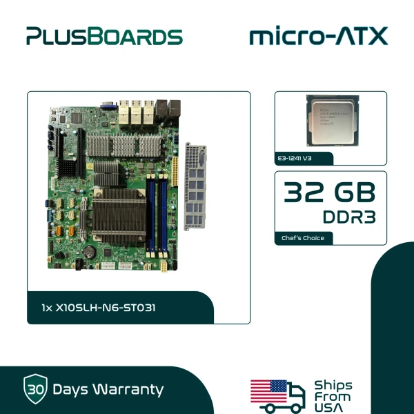 Supermicro X10SLH-N6-ST031 Mobo w/E3-1241 V3 CPU 32GB DDR3 Heatsink & I/O Shield