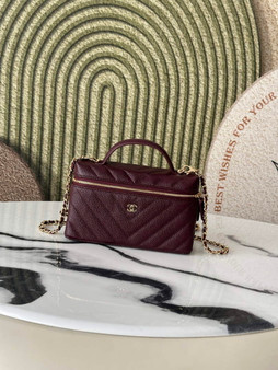 Chanel Vanity with Chain, AP5212 Shiny Calfskin Dark Burgundy