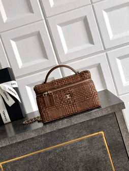 Chanel Classic Vanity with Chain, AP4385 Braided Raffia Brown