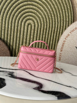 Chanel Vanity with Chain, AP5212 Shiny Calfskin Pink