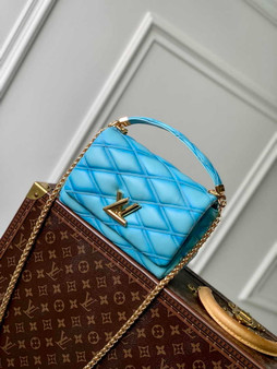 Louis Vuitton GO-14 MM Malletage Leather Bag M24185 Blue Lambskin