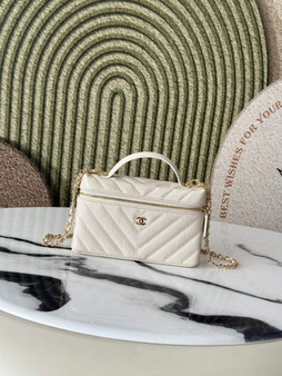 Chanel Vanity with Chain, AP5212 Shiny Calfskin Beige