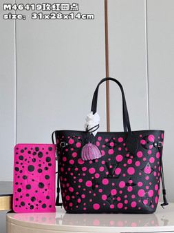 Louis Vuitton M46419 LV x YK Neverfull MM Bag Monogram Fuchsia