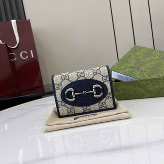 Gucci Horsebit 1955 card case wallet, 621887 in navy blue leather - Default Title - View 1