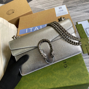 Gucci 499623 Dionysus GG small shoulder bag silver leather - Default Title - View 1