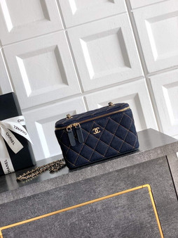 Chanel Classic Long Vanity with Chain, AP1341 Denim Dark Blue