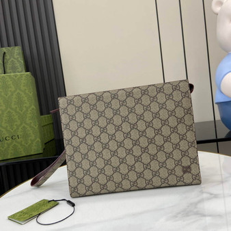 Gucci GG pouch with grey trim, 768255 wine red leahter - Default Title - View 1