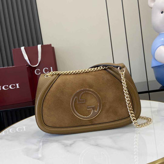 Gucci Blondie small shoulder bag in brown suede 815715