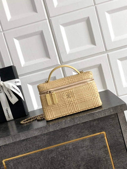 Chanel Classic Vanity with Chain, AP4385 Braided Raffia Apricot - Default Title - View 1
