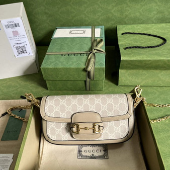 Gucci Horsebit 1955 small shoulder bag 735178 in GG Supreme beige