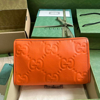 Gucci Jumbo GG pouch in black leather 739490 In Orange leather - Default Title - View 1