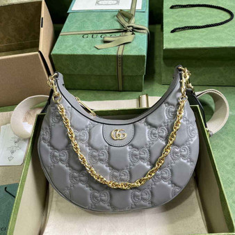 Gucci ‎739709 GG Matelassé small shoulder bag in gray leather - Default Title - View 1