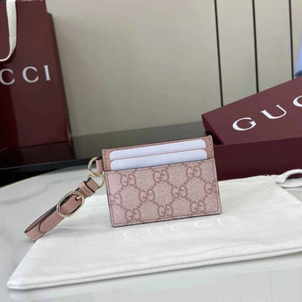Gucci GG Emblem card case with strap 819121 pink leather
