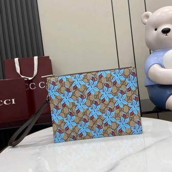 Gucci GG pouch with grey trim, 821155 blue GG canvas - Default Title - View 1