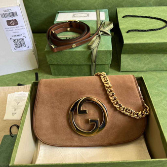 Gucci 699268 Blondie shoulder bag tan leather Nubuck - Default Title - View 1