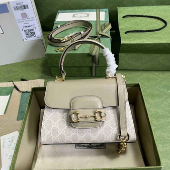 Gucci ‎703848 Horsebit 1955 top handle bag Gray gg leather - Default Title - View 1