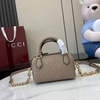 Gucci GG Emblem super mini top handle bag 815256 in taupe leather