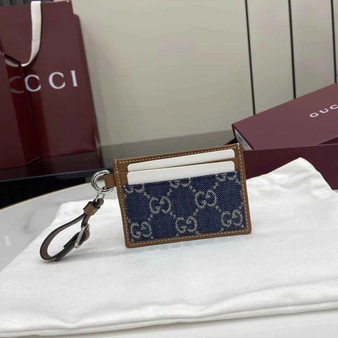 Gucci GG Emblem card case with strap 819121 Washed Denim blue