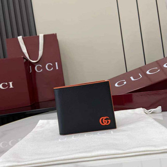 Gucci GG Marmont coin wallet 835048 in black orange soft leather