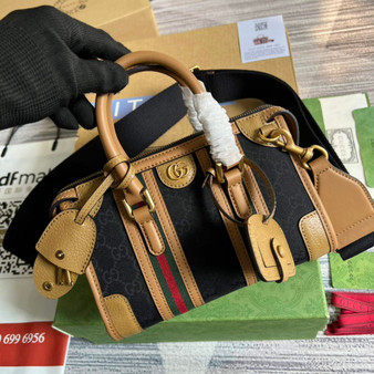 Gucci �?15771 Mini canvas top handle bag Light brown leather