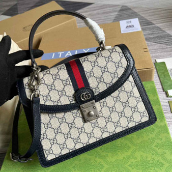 Gucci ‎‎‎‎651055 Ophidia small GG top handle bag blue - Default Title - View 1