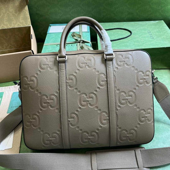 Gucci Jumbo GG Briefcase �?58573 In Khaki Leather