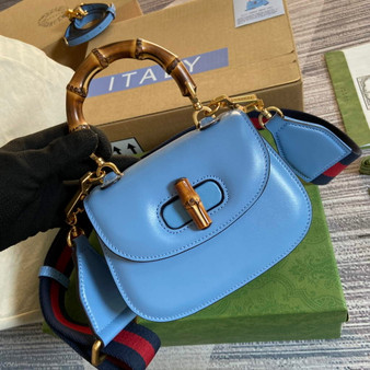 Gucci 686864 Bamboo 1947 mini top handle bag Blue Leather