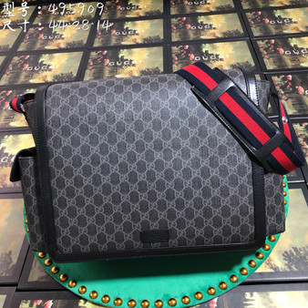 Gucci 495909 GG Supreme diaper bag black leather - Default Title - View 1