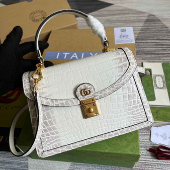 Gucci 651055 Ophidia small GG top handle bag ‎‎‎Crocodile white - Default Title - View 1