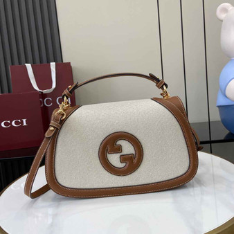Gucci Blondie medium top handle bag 815716 in cotton canvas brown leather - Default Title - View 1