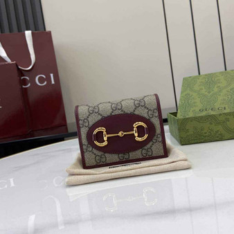 Gucci Horsebit 1955 card case wallet, 621887 in wine red leather
